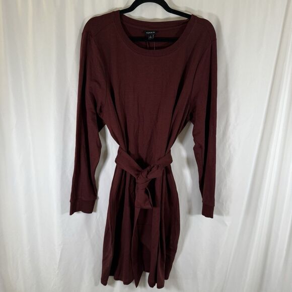 New Torrid Dress Women's 2 2X Red Long Sleeve Belted Pocketless Cotton Blend - Picture 1 of 11